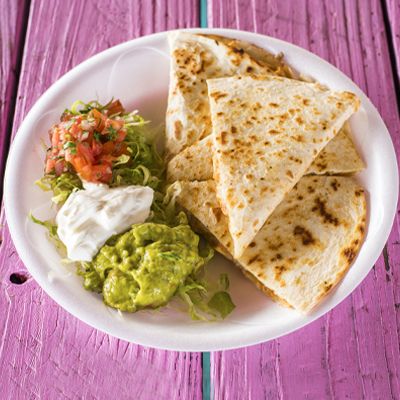 Quesadilla with pico de gallo and guacamole